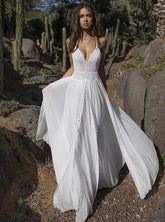 Boho V-Neck Chiffon Backless Two-Piece Beach Wedding Dress